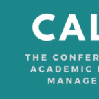 The Conference on Academic Library Management (CALM) logo in white letters on a teal background with yellow flowers beside the org title